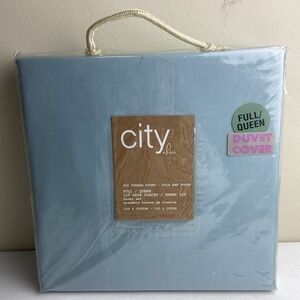 City Chic Full Queen Duvet Set W/2 Shams 300 Count 100% Cotton Blue NEW